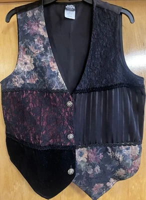 Vintage 90's JUDY KNAPP CALIFORNIA, Womens M Vest, Boho Patchwork, Lace, Velvet - Image 1 of 4