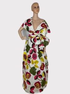 Maxi vestido de algodón con corbata infinita estampado floral hecho a mano - Imagen 1 de 3