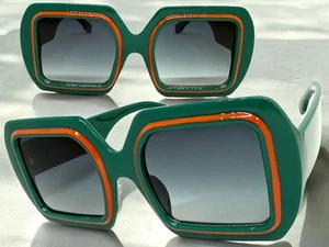 OVERSIZE Exaggerated Vintage Retro Style SUNGLASSES Large Big Square Green Frame - Picture 1 of 6
