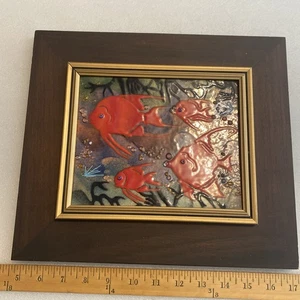 VINTAGE ISRAEL BAT-AMI GOFFER MODERNE FISCHKUNST EMAILLE AUF KUPFER GEMÄLDE BILD - Bild 1 von 14