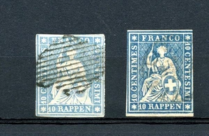Switzerland #16 & #21 (S507) Helvetia 1854 & 1855, Used, FVF, CV$155.00 - Picture 1 of 2