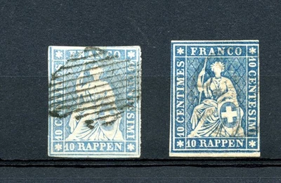 Switzerland #16 & #21 (S507) Helvetia 1854 & 1855, Used, FVF, CV$155.00 - Image 1 of 2