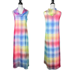 Maxikleid weiche Umrandung M Karneval Regenbogen Aquarell kariert Wasserfallausschnitt - Bild 1 von 7