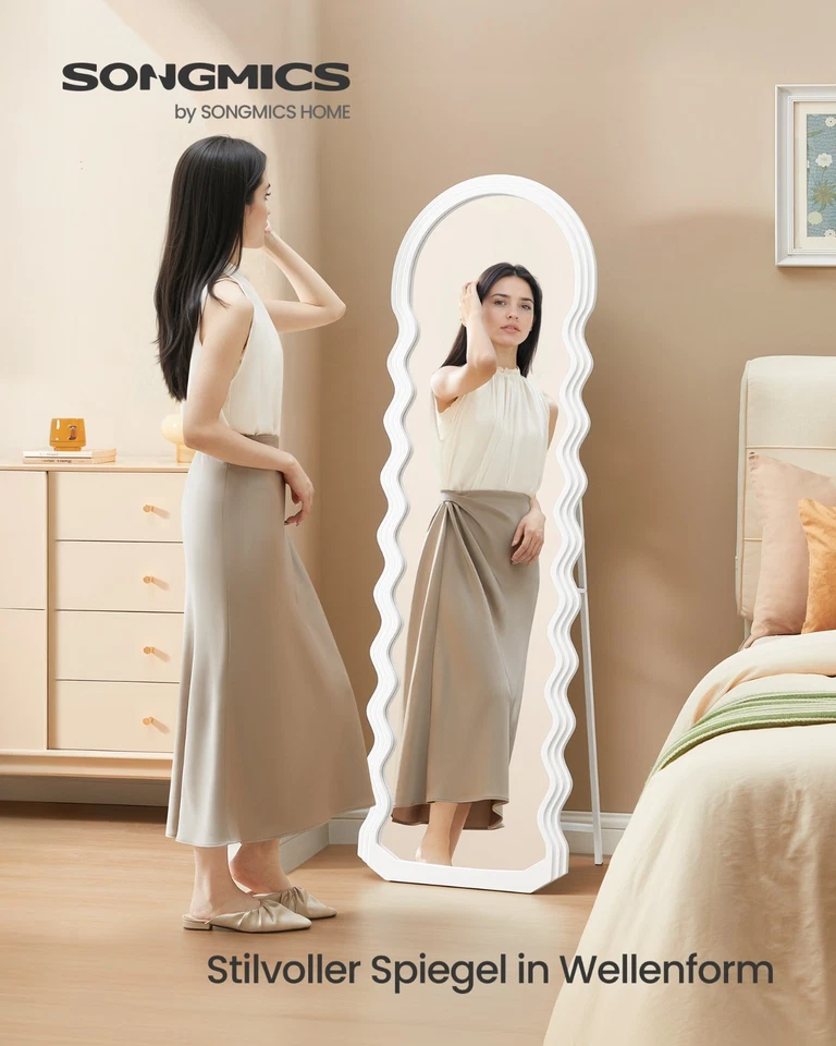 Ganzkörperspiegel, 160 x 50 cm, Standspiegel, wellenförmiges Design, MDF-Rahmen - Bild 1 von 1