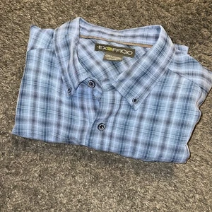 Exofficio Mens Size XL Shirt Long Sleeve Button Collar, Single pocket Blue Check - Picture 1 of 17