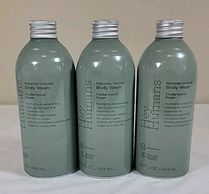 3 PACK Hey Humans Naturally Derived Body Wash CEDARWOOD SAGE 14 oz. DINGED CANS - Picture 1 of 2