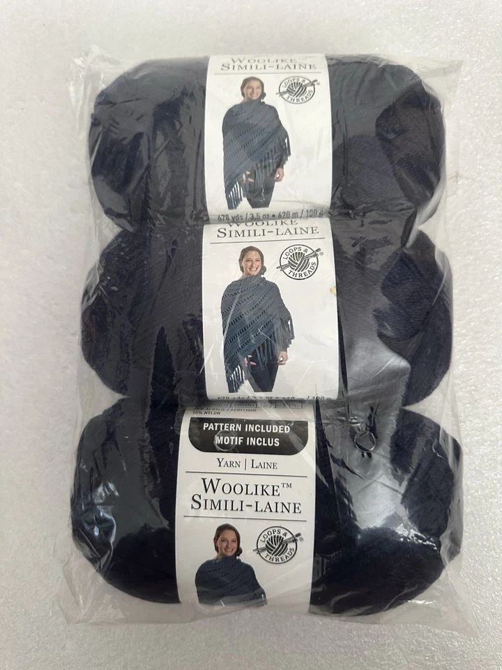 3 madejas lazos e hilos Woolike Simili-Laine hilo azul marino, #4, 3,5 OZ, 678 yardas Foto 1 de 4