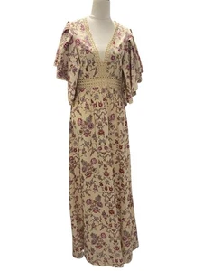 ASOS Floral boho sheer lace trim ruffles short sleeves Maxi Dress Size UK10 - Imagen 1 de 10