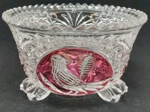 Hofbauer Byrdes 5.5 X3" Cut To Clear Ruby Red Lead Crystal Tri Footed Dish #217S - Picture 1 of 5