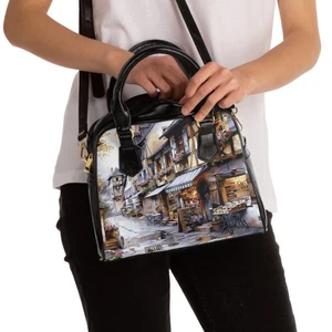 Streets Of Paris Cafe Shops Flowers Art Shoulder Handbag Purse Accessory Tote - Picture 1 of 5