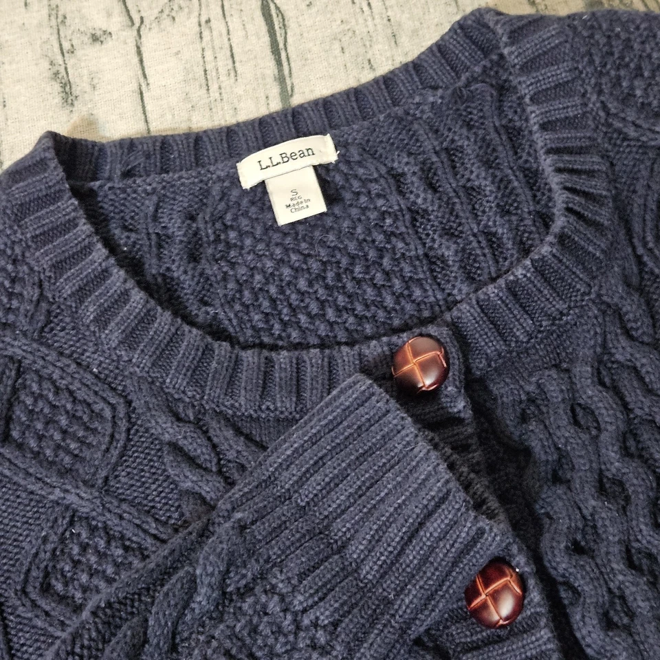 L.L. Cárdigan Suéter Bean Niñas Azul Tejido con Cable Botón S Pequeño Manga Larga Niño Foto 1 de 4