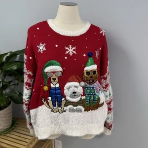 Nuevo con etiquetas Suéter Feo Navidad 3 Perros Papá Noel Mujer 3X Blizzard Bay Rojo Perro Pastor Perro - Imagen 1 de 10