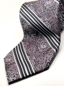Corbata PRONTO UOMO 65" Extra Larga Hecha a Mano 100% Seda Borgoña Rojo Negro Blanco NUEVA - Imagen 1 de 4