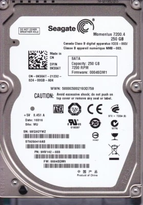 ST9250410AS  p/n: 9HV142-033 s/n: 5VG FW: 0004SDM1 WU SATA 250GB  A22-22 - Image 1 of 3