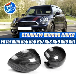 Carbon Fiber Look Mirror Cover Caps For Mini Cooper R55 R56 R57 R58 R59 R60 R61 - Picture 1 of 13