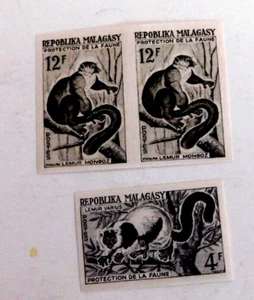 Madagasy Republic #322, #323 x2, Mint/VF, Imperf Trial Color Proofs, 1961 - Bild 1 von 3