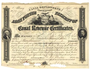 New York Canal Revenue Loan Aktienzertifikat. 1863 - Bild 1 von 1