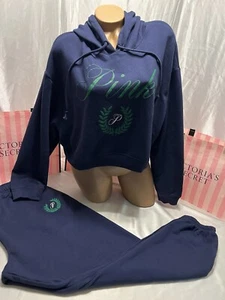 Victoria Secret PINK Hoodie & Campus Pant Logo XL Set Navy - Picture 1 of 4