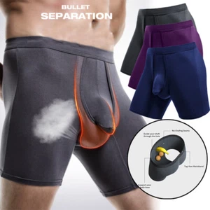 1-3 PACK Dual Pouch Mens Underwear Anti Chafe Long Leg Sport Boxer Briefs Shorts - Picture 1 of 34