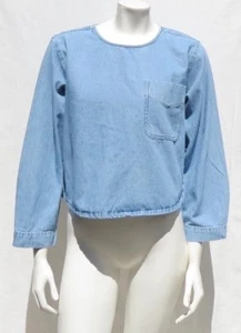 Vintage J JILL Ltd Stonewash Blue Denim Pullover Cropped Shirt Blouse Top size M - Picture 1 of 5