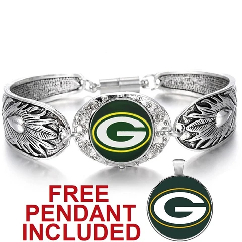 Green Bay Packers Women's Sterling Silver Bracelet Football Gift w Gift Pkg D3 Cover