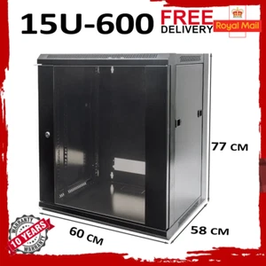 15U Wall Server Rack Network Cabinet 19 inch 770 x 600mm Black FREE DELIVERY UK - Picture 1 of 9