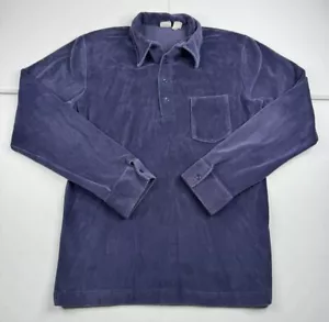 Vintage Montgomery Ward Velour Polo Shirt Long Sleeve Blue Terry Cloth Mens LT - Picture 1 of 10