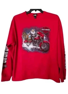 Harley Davidson Camicia Manica Lunga Rossa Babbo Natale Renna Moto L Roughneck TX - Foto 1 di 11