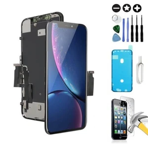 ECRAN VITRE TACTILE + LCD ASSEMBLÉ SUR CHASSIS POUR IPHONE XR NOIR +OUTILS/FILM - Zdjęcie 1 z 6