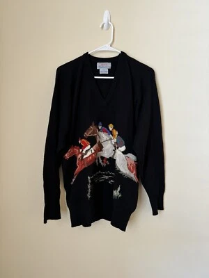 Suéter Pullover Ballantyne Cashmere Cuello en V Carreras de Caballos Negro De Colección Mediano Foto 1 de 4