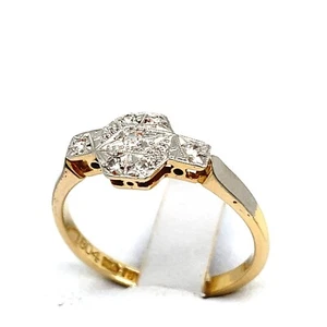 18ct Yellow Gold & Platinum Diamond Ring (Size N) - Picture 1 of 9