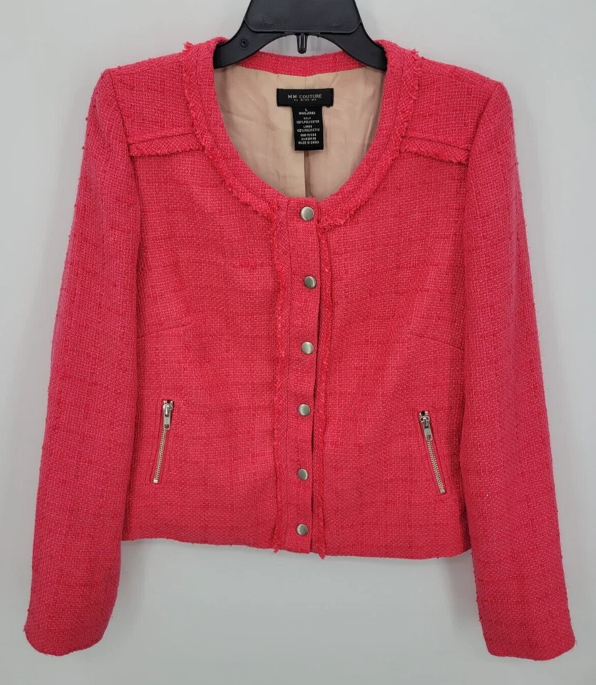 Blazer MM Couture Miss Me para mujer grande rosa melón tweed a presión dinero antiguo artístico Foto 1 de 4