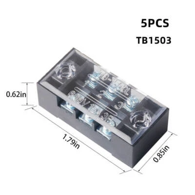 5Pcs Wire Barrier Screw Terminal Block Dual Row 3 Position 600V 15A Panel Strip - Image 1 of 4