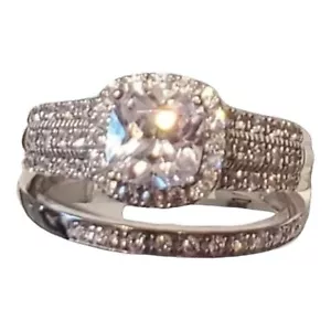 Braut Ring Set Größe 7 Andenken Verlobung und Ehering Set Neu mit Etikett - Bild 1 von 12