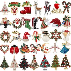 Merry Christmas Tree Santa Claus 58 Styles Brooch Pin Women Men Xmas Party Gift - Picture 1 of 67
