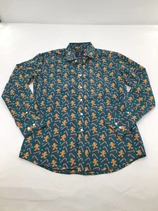 Simon Banks Shirt Medium 15.5 Gingerbread Man Candy Canes Snowflakes Christmas - Picture 1 of 5