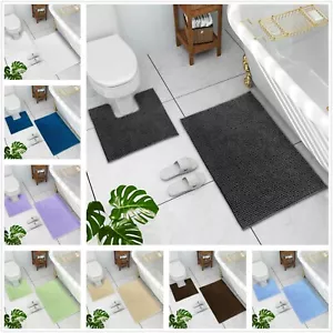 2Pcs Absorbent Soft Chenille Bath Mat & Toilet Root Mat Set Non Slip Extra Thick - Picture 1 of 19