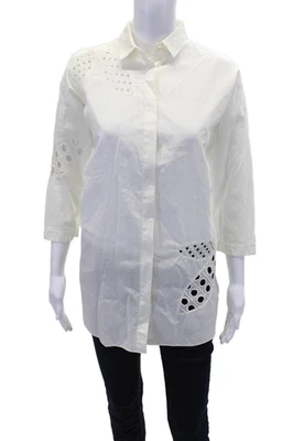 Camisa Akris Mujer Botón Frontal Manga 3/4 Cuello Blanco Algodón Talla 8 Foto 1 de 4