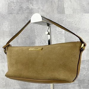GUCCI Accessory Pouch Zippered Embossed Logo Suede/Leather Brown 0087503K Authen - Picture 1 of 24