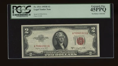 DBR 1953-B $2 Legal Fr. 1511 PCGS 45 PPQ Serial A70961923A - Image 1 of 2