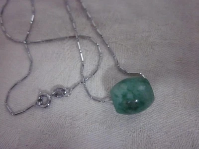 16" Genuine multi-color Jade barrel bead pendant necklace 18K Gold filled chain - Image 1 of 2