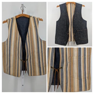 Gilet gilet réversible Levi's vintage années 60 70 orange onglet cravate cuir grand E 38 - Photo 1/10