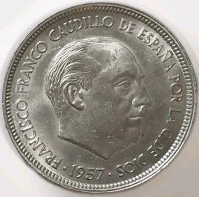 1957(58) Spain 50 Pesitas Gem BU CN Coin-UNA LIBRE GRANDE Edge Lettering KM# 788 - Image 1 of 4