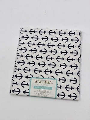 Waverly белый темно-синий маленький якоря четверть квадратного ярда / 18 «x 21» 100% хлопок ткани - Изображение 1 из 2