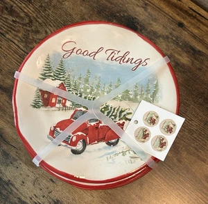 Set 4 Piatti Natalizi NUOVI Camion Rosso Ceramica Alberi di Natale Dessert Neve - Foto 1 di 8