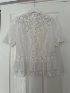 Rebecca Taylor Ecru Victoriana High Neck Lace Blouse - UK Size 8 - Picture 1 of 6