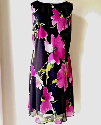 Nuevo con etiquetas Vestido Floral American Living Talla 14 Negro Rosa Floral Cachicho Fiesta Foto 1 de 4