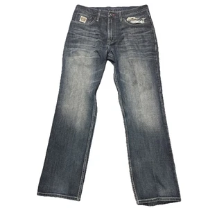 Pantalones de mezclilla para hombre Cinch etiqueta blanca calce relajado oscuro lavado a la piedra 36 X 34 defecto leer - Imagen 1 de 15