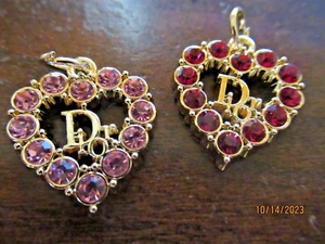 DIOR 2 ZIP PULL 24X20MM gold tone, PINK CRYSTALS THIS IS FOR 2 hearts - Picture 1 of 8