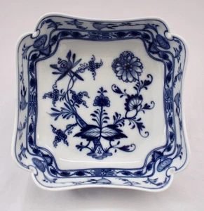 Meissen 7.5” SQUARE Blue Onion Serving Bowl w/2 Sets of Crossed Swords. 1888 EXC - Picture 1 of 8